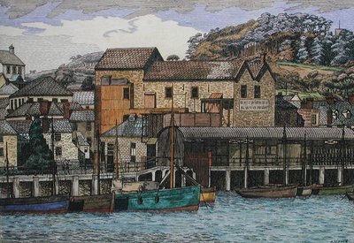 ハーバー、ボスキャッスル、コーンウォール、1919年頃（紙にペンとインク、水彩） 作： Charles Ginner