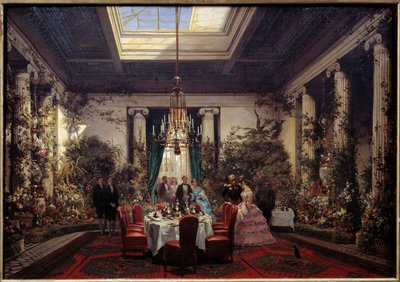 パリのクーセル通りにあるマチルド・レティツィア・ボナパルト王女（1820-1904）での朝食 セバスチャン・シャルル・ジロー（1819-1892）の絵画 1854年 日。0,56x61 m コンピエーニュ、城の博物館 作： Charles Giraud