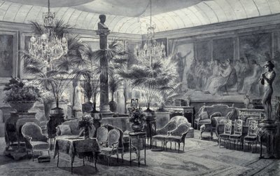 シャルル・ジロー（1819-1892）によるグレーインクとグワッシュのドローイング「マチルド姫の冬の庭 作： Charles Giraud