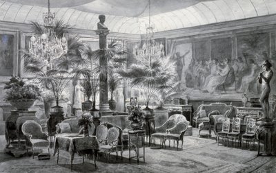 マチルド姫の冬の庭」シャルル・ジロー（1819-1892）によるグワッシュとインクのドローイング 作： Charles Giraud
