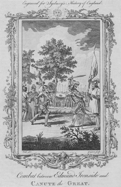 エドモンドアイアンサイドとカヌートザグレートの間の戦闘、1773年。 作： Charles Grignion