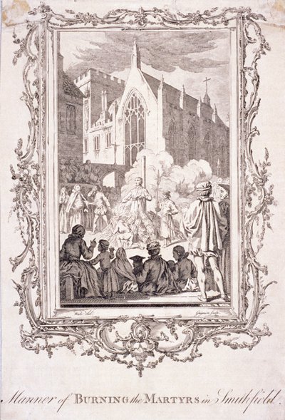 プロテスタントがスミスフィールドで焼かれているシーン、16 世紀、c1760。 作： Charles Grignion