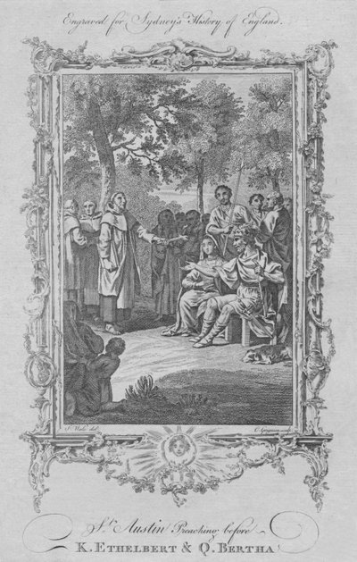 聖オーガスティン、エセルバート王とベルタ女王の前で説教、1773年。 作： Charles Grignion