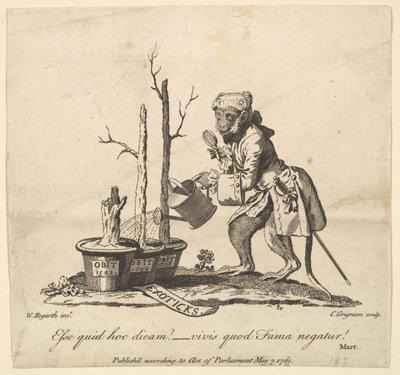 1761年5月7日、スプリングガーデンに展示された写真のカタログへのテールピース。 作： Charles Grignion