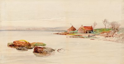 コテージのある海岸シーン（水彩） 作： Charles Gustav Louis Phillips