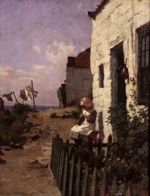 コテージのドアで 作： Charles Haigh Wood