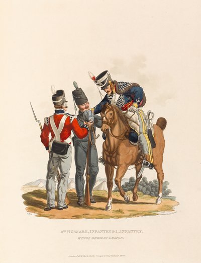 第3ハッサーズ、歩兵、軽歩兵。ドイツ王家の軍団、1815年頃（アクアチント 作： Charles Hamilton (after) Smith