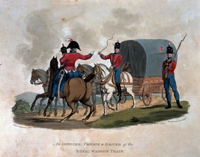 Colnaghi undによって発行されたJCスタドラーによって刻まれた「1812年の最後の規則によると大英帝国の軍の衣装」からのロイヤルワゴントレインの役員、私用、および運転手 作： Charles Hamilton Smith