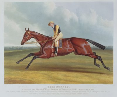 ジョンハリス（c.1791-1873）によって彫刻されたドンカスターの偉大な聖レジェステークスの勝者、1842年の「ブルーボンネット」、パブ。ルドルフ・アッカーマン、1842年（アクアチント） 作： Charles Hancock