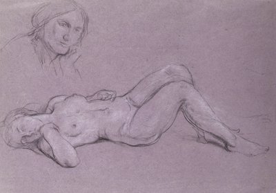 彼女の手で休んでいる女性の頭の研究で、リクライニングヌードの女性像の研究 作： Charles Haslewood Shannon