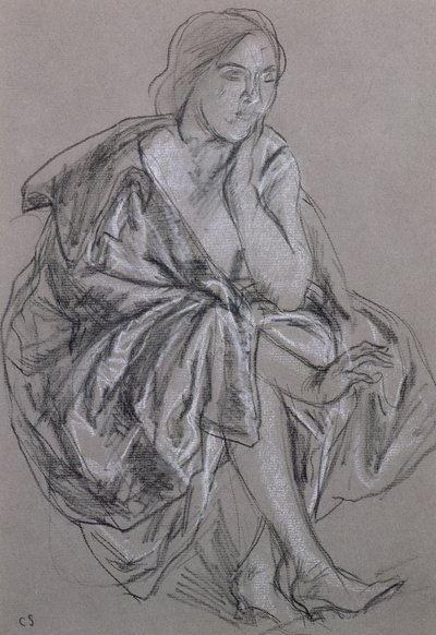 着席女性の研究、着席女性ドレープ（紙にチョーク） 作： Charles Haslewood Shannon