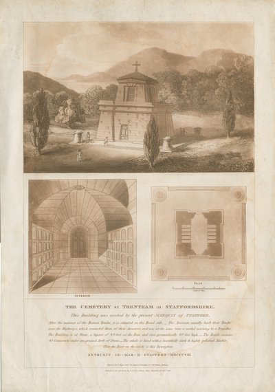 トレンサム-霊廟：赤茶色のアクアチント彫刻、nd [c 1808]（印刷） 作： Charles Heathcote Tatham