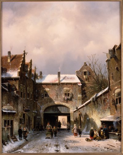1893年冬の村のストリートシーン 作： Charles Henri Joseph Leickert