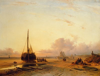 漁船とビーチのシーン 作： Charles Henri Joseph Leickert