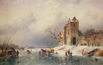 凍った冬景色、19世紀 作： Charles Henri Joseph Leickert