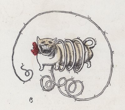 非常に長い巻き尾を持つ犬（カラーの彫刻 作： Charles Henry (after) Bennett