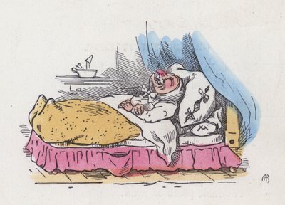 ベッドの中のおじいさん（彩色済み彫刻 作： Charles Henry (after) Bennett