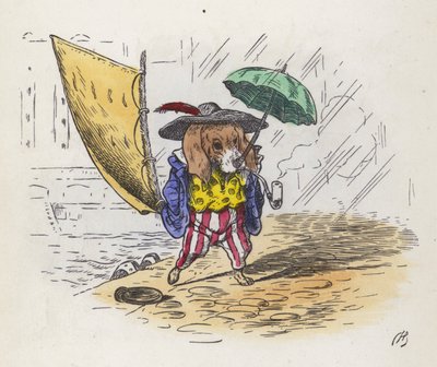 リッテ・ジャック・タール：尻尾を帆に、鼻を傘に見立てた犬（彩色彫刻 作： Charles Henry (after) Bennett