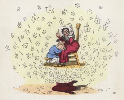 看護師の膝の上で夢を見る少年（彩色彫刻 作： Charles Henry (after) Bennett