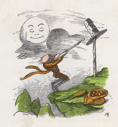 月に当たらない悔しさで帽子を撃つ男（カラー彫刻 作： Charles Henry (after) Bennett