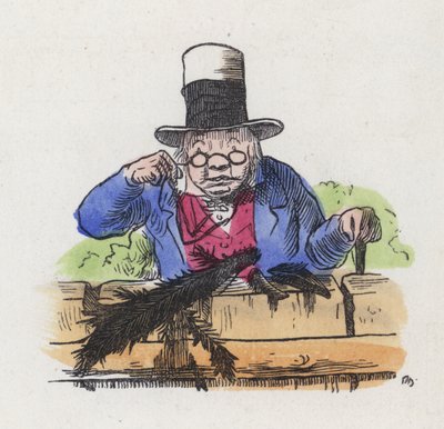 庭の柵の上にいる2羽のカササギの遺体（彩色済み彫刻 作： Charles Henry (after) Bennett