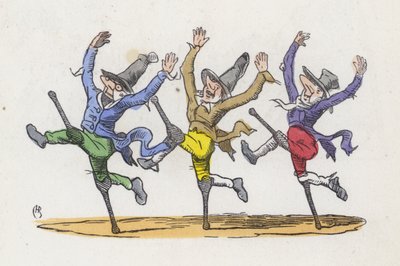 障害者のふりをして逃げ出す3人の乞食（彩色済み彫刻 作： Charles Henry (after) Bennett