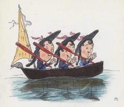 舟に乗った3人の水兵（彩色済み彫刻 作： Charles Henry (after) Bennett