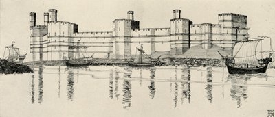 1931年北ウェールズのカーナーボン城の外観 作： Charles Henry Bourne Quennell