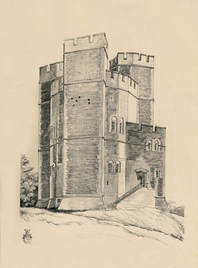 オーフォード城の外壁、サフォークの胸壁を復元、1931 作： Charles Henry Bourne Quennell