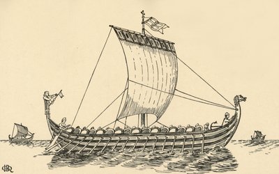 1931年にバイユーのタペストリーを基にしたノーマン船 作： Charles Henry Bourne Quennell