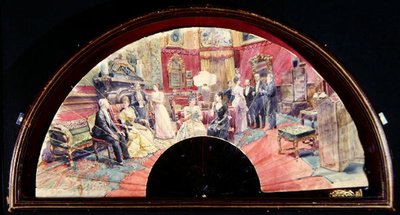 客間での食後の団らんを描いた扇子 作： Charles Henry Tenre