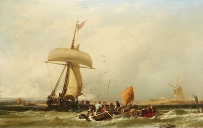 ドイツ語：帆船とボートのあるオランダ海岸の眺め 帆船とボートのあるオランダ海岸の眺め 作： Charles Hoguet