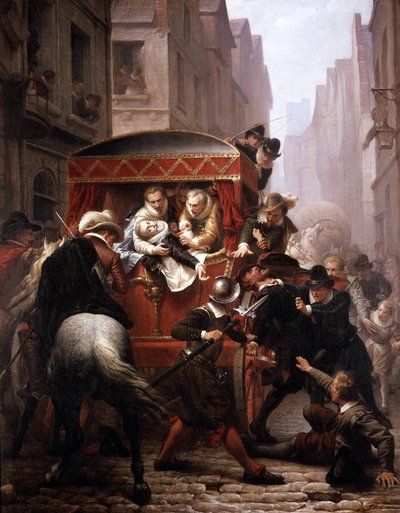 1610年のパリでのラヴァイヤックによるフランス国王アンリ4世の殺害（キャンバスに油彩） 作： Charles Housez