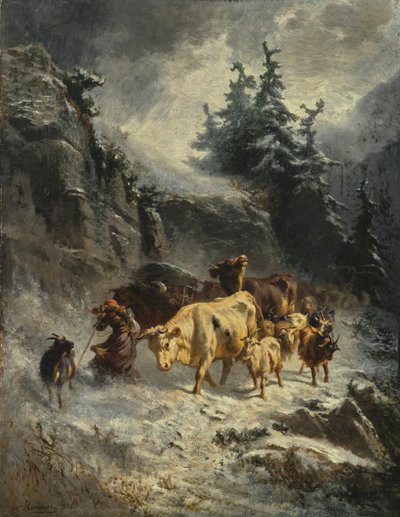 フランス語：Troupeau dans une tempête de neige 吹雪の中の群れ 作： Charles Humbert