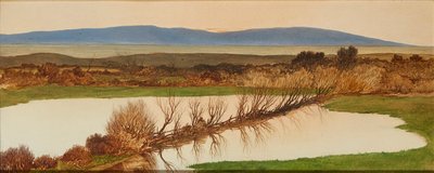 池に沈む夕日（オイルオンボード） 作： Charles Hutton Lear