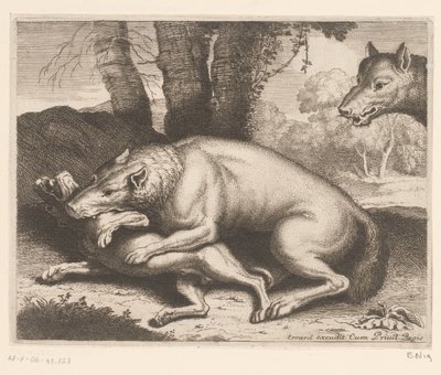 オオカミに襲われた犬 動物シリーズ（シリーズタイトル） 作： Charles II Errard (attributed to)