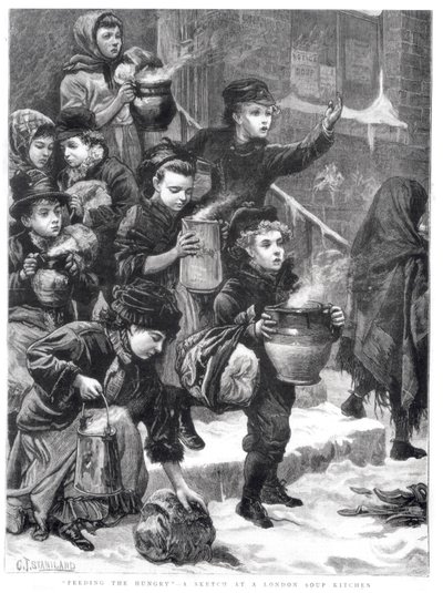空腹の餌やり、ロンドンスープキッチン、1880 作： Charles J. Staniland
