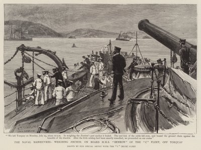 海軍の操縦、トーキー沖のHMSベンボウC艦隊のアンカーの重量を量る 作： Charles J. Staniland