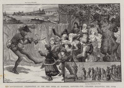 ハノーバー、ハーメルンでのパイドパイパーの6周年記念、パイパーに続く子供たち 作： Charles J. Staniland