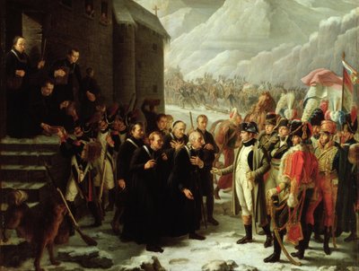 1800年、1810年5月20日、モンサンベルナールのホスピスを訪れた最初の領事 作： Charles Jacques Lebel