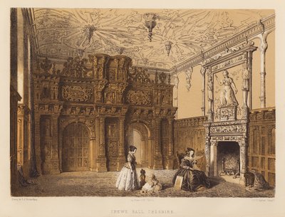 Crewe Hall、チェシャー（アクアティント） 作： Charles James Richardson