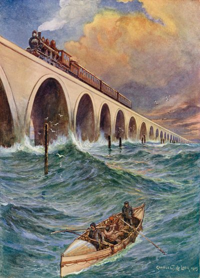 海を通る鉄道、フロリダ湾を横切る列車 作： Charles John de Lacy