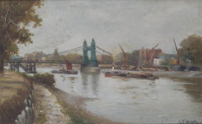 ハマースミス橋-現在のもの-1887年のポスト-サリーの海岸から見た 作： Charles John de Lacy