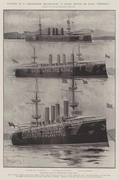 戴冠式装飾としての船員、HMSひどい生活デバイス 作： Charles John de Lacy