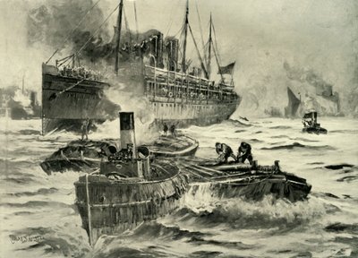 「戦争の勃発 - ケープに向けてイギリスを出発する輸送船」、1900 年。 作： Charles John de Lacy