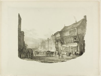 橋通り、チェスター、「自然からのスケッチの石版画の印象」より 作： Charles Joseph Hullmandel