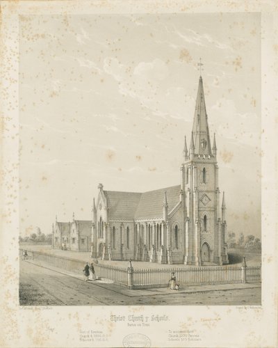 バートン・アポン・トレント-キリスト教会と学校：彫刻、nd [1789-1850]（印刷） 作： Charles Joseph Hullmandel