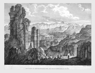 ローヌとソーヌの交差点、リヨン近郊のローマ時代の遺跡、c1835。 作： Charles Joseph Hullmandel