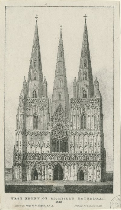 リッチフィールド大聖堂-ウェストフロント：彫刻、1819年 作： Charles Joseph Hullmandel