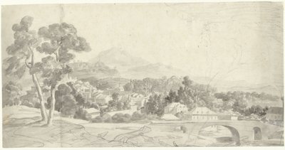橋の近くの街のある風景 作： Charles Joseph Natoire (attributed to)
